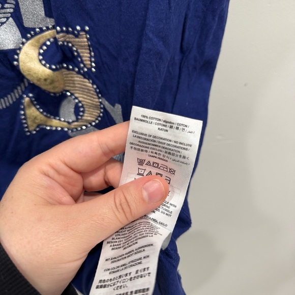 Guess Y2K Classic Logo Tee Short Sleeve Blue Beaded Large - Picture 5 of 6